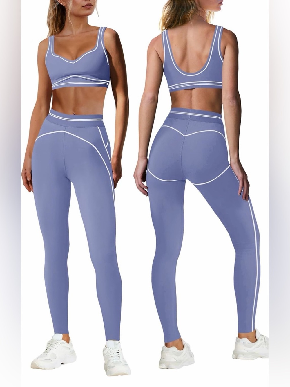 Nirovien Seamless High-Waist Lavender Active Leggings and Sports Bra Set